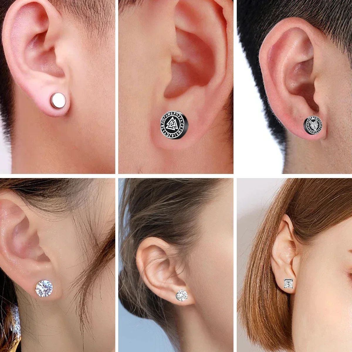 1Pairs Crystal Strong Magnetic Ear Stud Clip Earrings for Men and Women Punk Round Zircon Magnet Non Piercing Jewelry