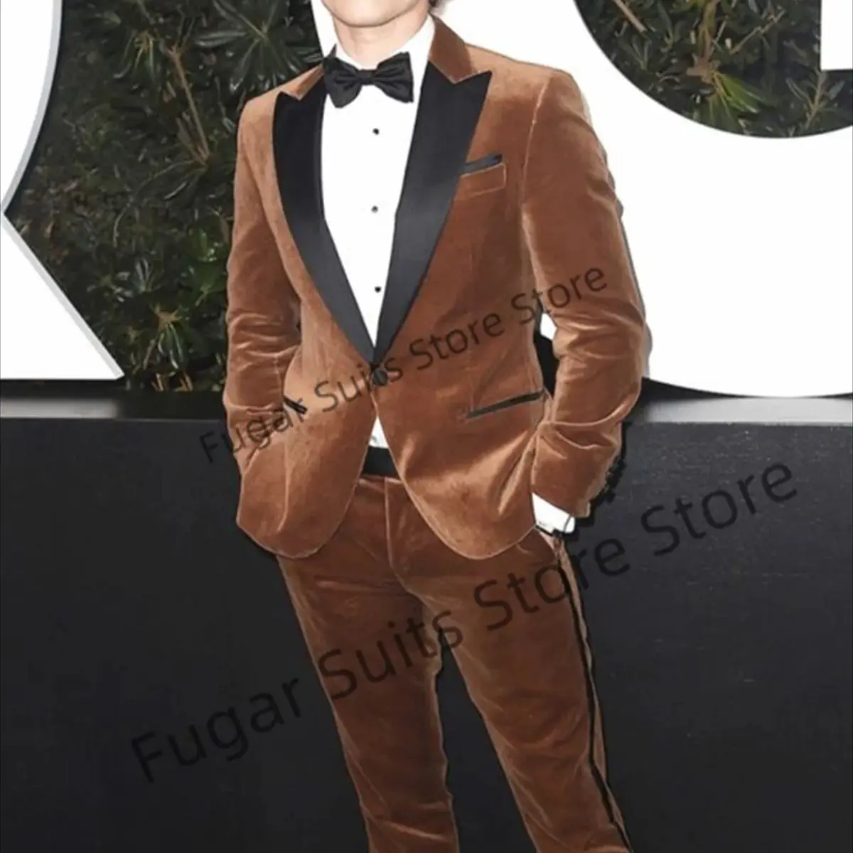 Classic Brown Velvet Wedding Ropa Hombre Slim Fit Black Peak Lapel Groom Tuxedos 2 Pcs Sets Casual Male Blazer Trajes De Hombre
