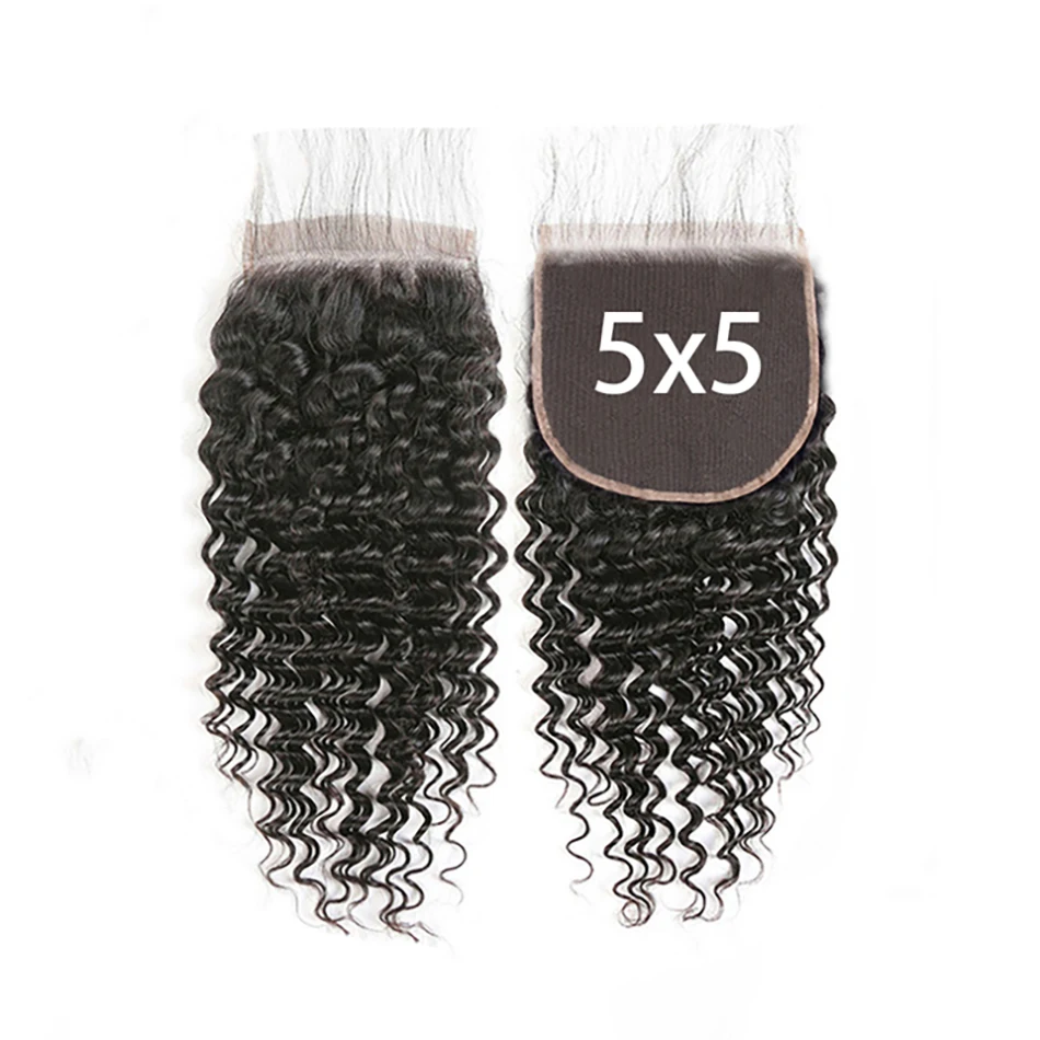 4x4 5x5 13x4 13x6 Deep Wave Transparent Lace Closure Peruvian Curly Human Hair 360 Frontal