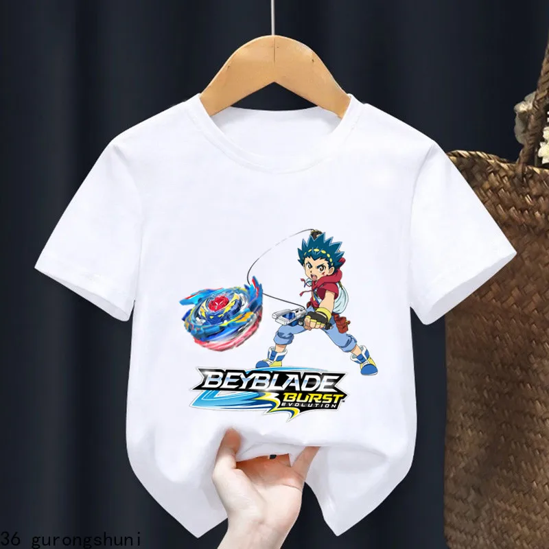 2024 Beyblade Burst Evolution Print Kids T Shirt Girls Summer Tops Baby Boys Clothes Cartoon Children Short Sleeve T-shirt 3