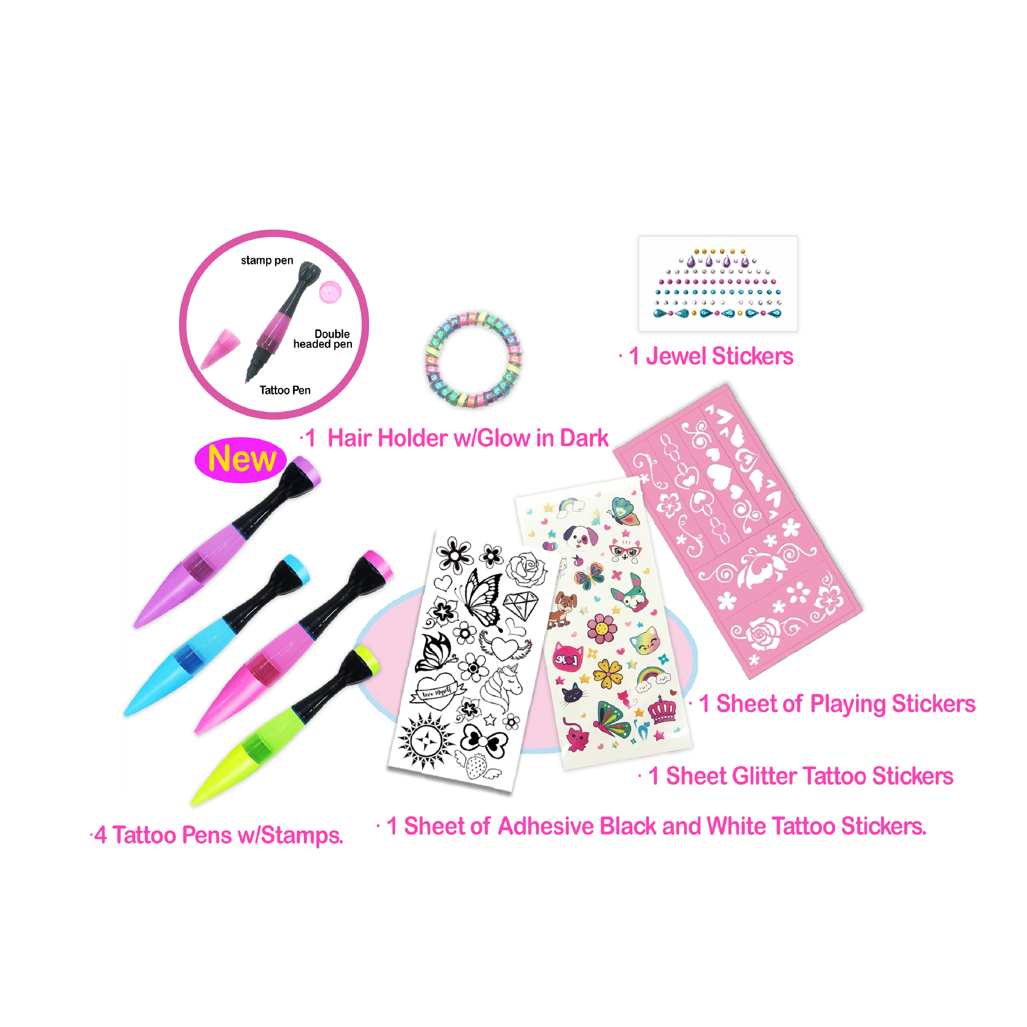 2024 Kids Makeup Set Body Art Tattoo Set Tattoo Pen Tattoo Stencil Gem Stickers Set  Kids Toys 4