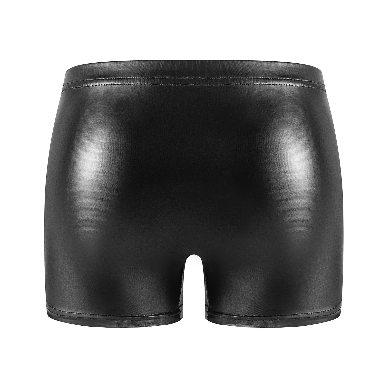 Mens Sexy Button Open Crotch Boxer Soft Leather Short Pants Fetish Lingerie Crotchless Male Bottom Bulge Pouch