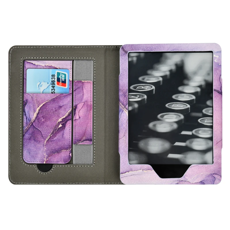 Compact 6-Inch PU Leather E-Reader Case with Hand Strap, Stand, and Card Slot