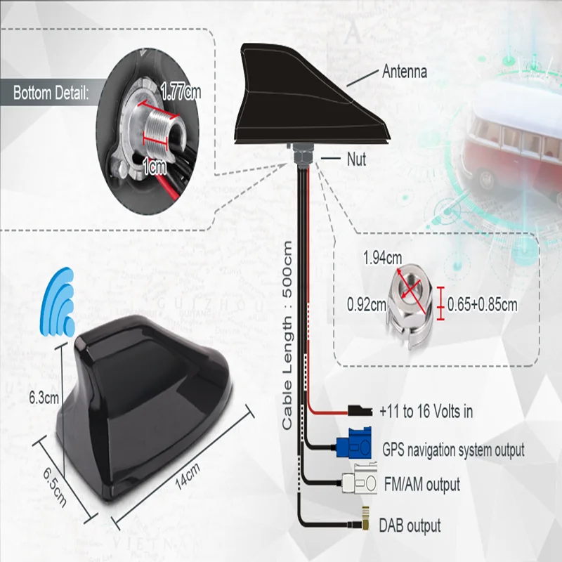 Car Roof Top Shark Fin Antenna GPS DAB FM AM Amplifier