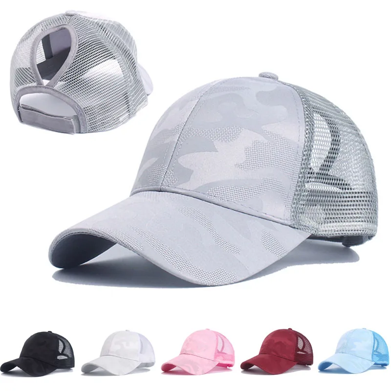2024 New Summer Camouflage Mesh Trucker Hat Snapback Cap Chapeau Femme Fashion Messy Hair Bun Ponytail Baseball Caps for Women 2