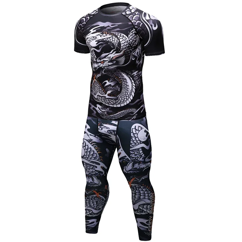 Mens MMA Compression Sportswear Boxing Muay Thai Rashguard Gym Fitness Clothing Running Sport Set Workout Bodybuilding Tracksuit