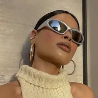 Новое поступление, популярные женские солнцезащитные очки, солнцезащитные очки в стиле панк, уникальные овальные солнцезащитные очки, мужские очки, зеркальные красочные очки Y2K — изображение 6