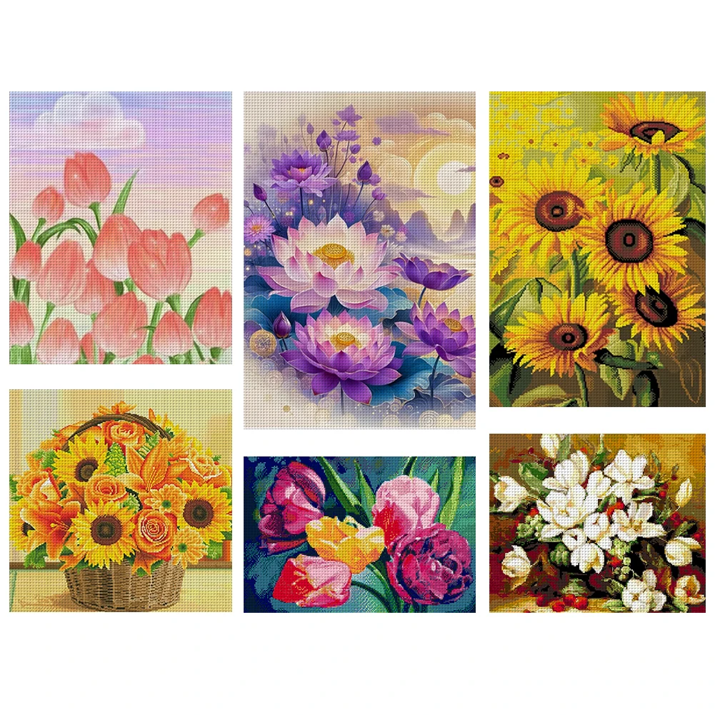 Full Embroidery Beads Printed 9CT Flower Cross Stitch Kit Home Art Decor