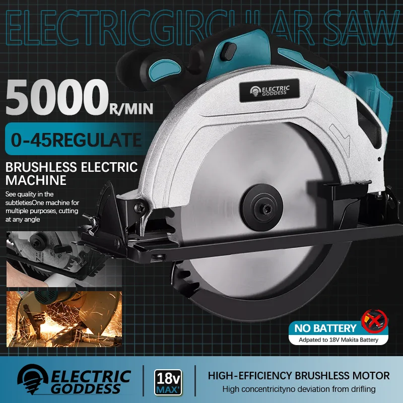Electric Goddess 5/7in Brushless Cordless Circular Saw 45&deg; Adjustable Cutting Depth Multifunction Tool For Makita 18V Battery