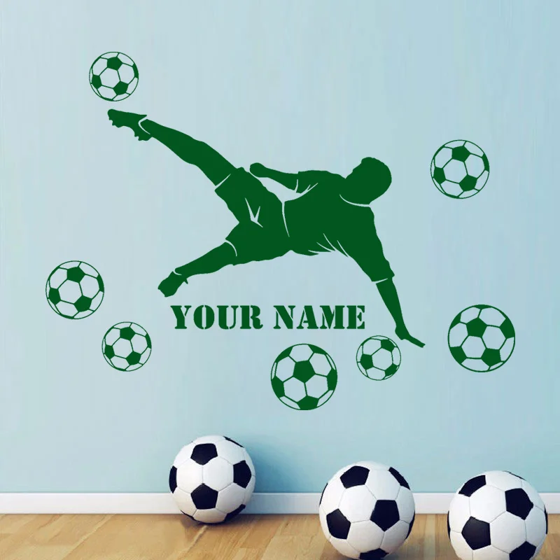 Personalized Footballer Name Wall Decals Vinyl Home Decorator for Boys Room Decor Soccer Football Sticker DIY Murals G003