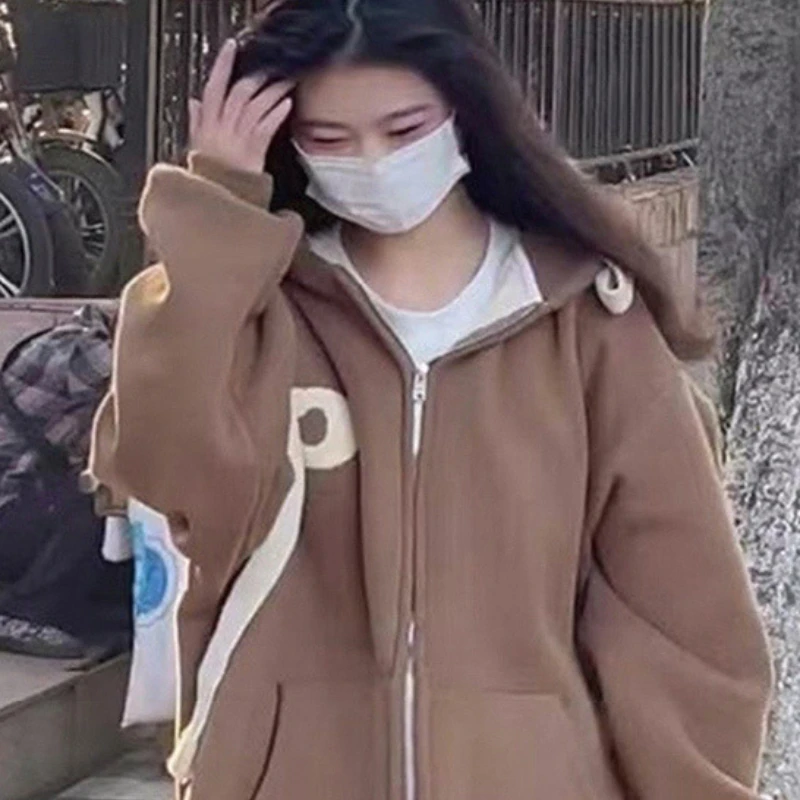 2023 New Early Autumn Hoodie Plus Fleece Thickened Short-Length Hoodie Women Loose Casual All-match Trend Cardigan Coat