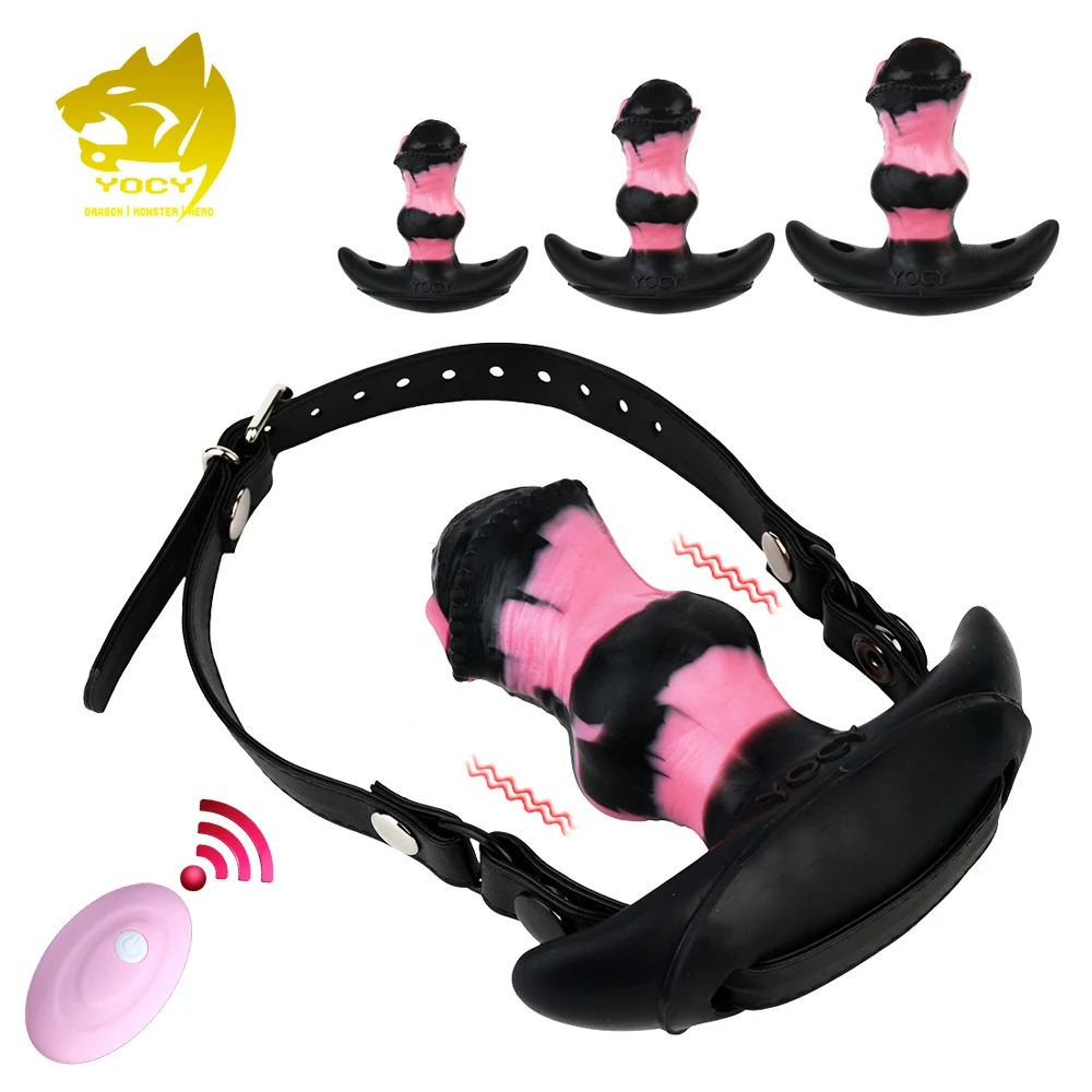 YOCY Mouth Gag Horse Dildo 10 Modes Bullet Vibrator Adjustable Leather Strap Sex Toy for Couple Game Bondage Muzzles sex toys