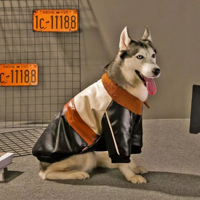 

Pet Clothes Leather Motorcycle Jacket Husky Thickening Warm Costumes Soft Medium To Large Dogs Suitable for All Breeds of Dogs