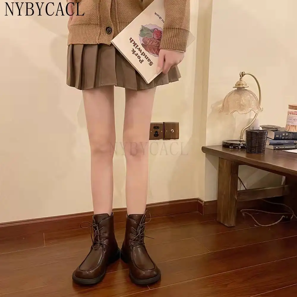 Women's Boots 2022 Autumn and Winter Woman Ankle boots Genuine Leather Ladies Shoes  thick Bottom boots Fashion Big Toe