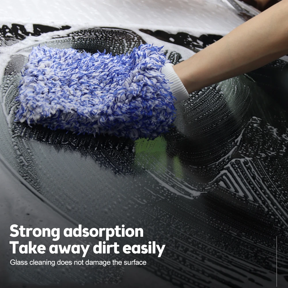 Car Wash Glove Cleaning Sponge Plush Towel Microfiber Wash Mitt Double-faced Glove