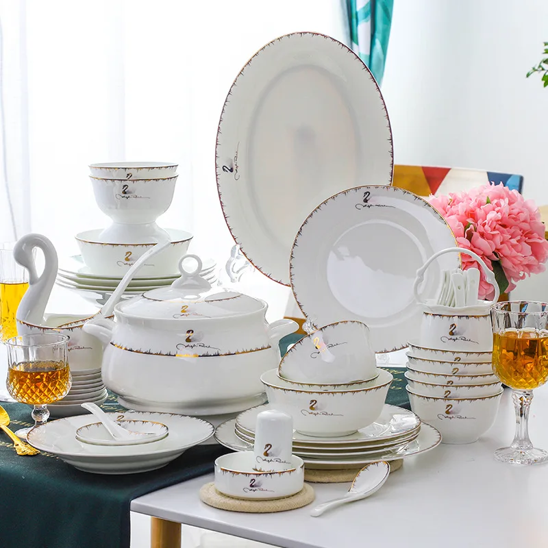 

Jingdezhen Swan bone ceramic tableware set, porcelain, bowl, dish, gift, custom logo, wholesale