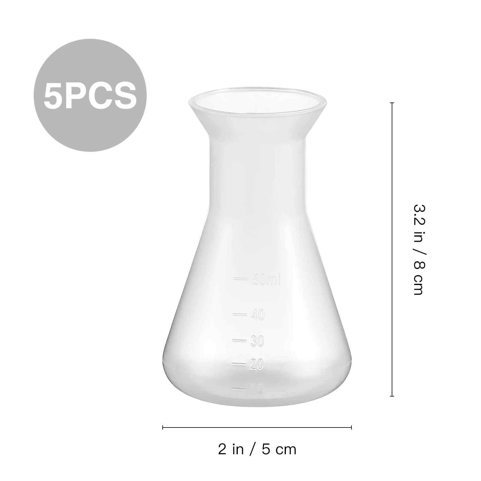 5 Pcs 50mL Plastic Beakers Erlenmeyer Flasks Conical Flasks Experiment Conical Measuring Bottles Laboratory Tools