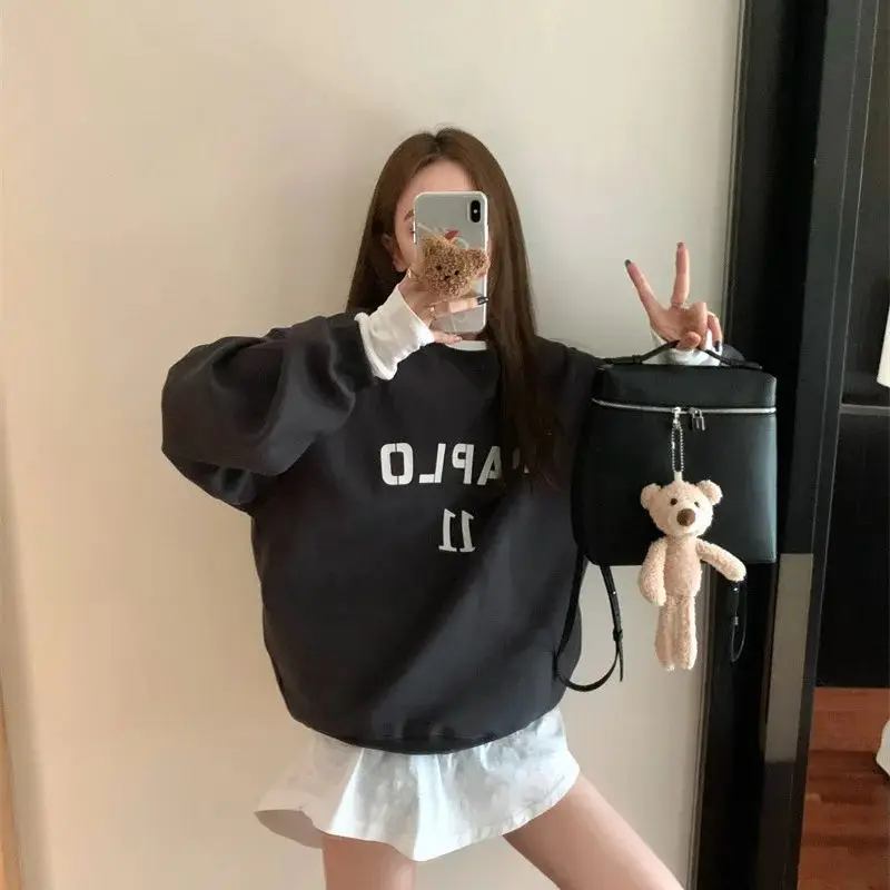 

Hsa Women Hoodies Y2K Lady Loose Hoody Sweatshirts Letter Printed Pullover 2023 Spring Autumn Femal Korean Style Clothes
