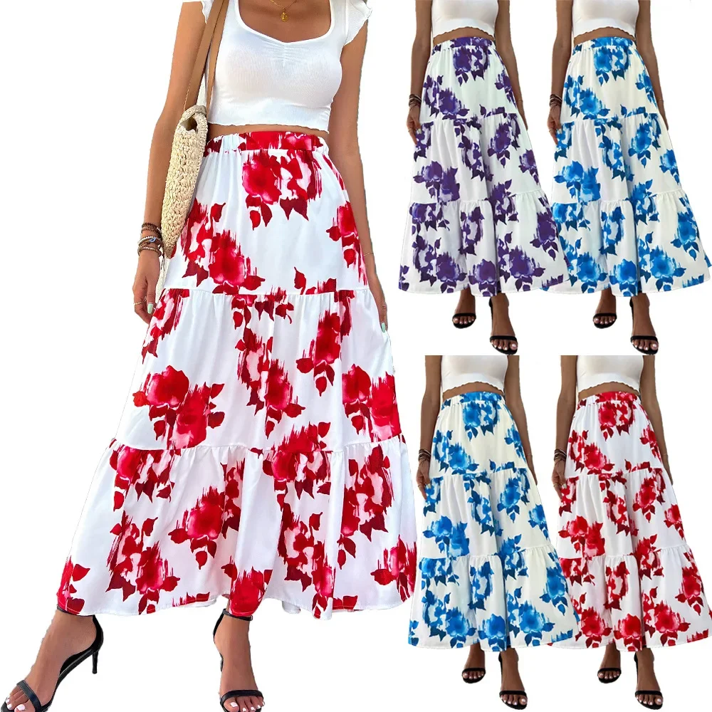 2023 Autumn and Winter Women New Print High Waist Pleated Midi-skirt Original Vintage Elegant Temperament Popular Loose Skirts