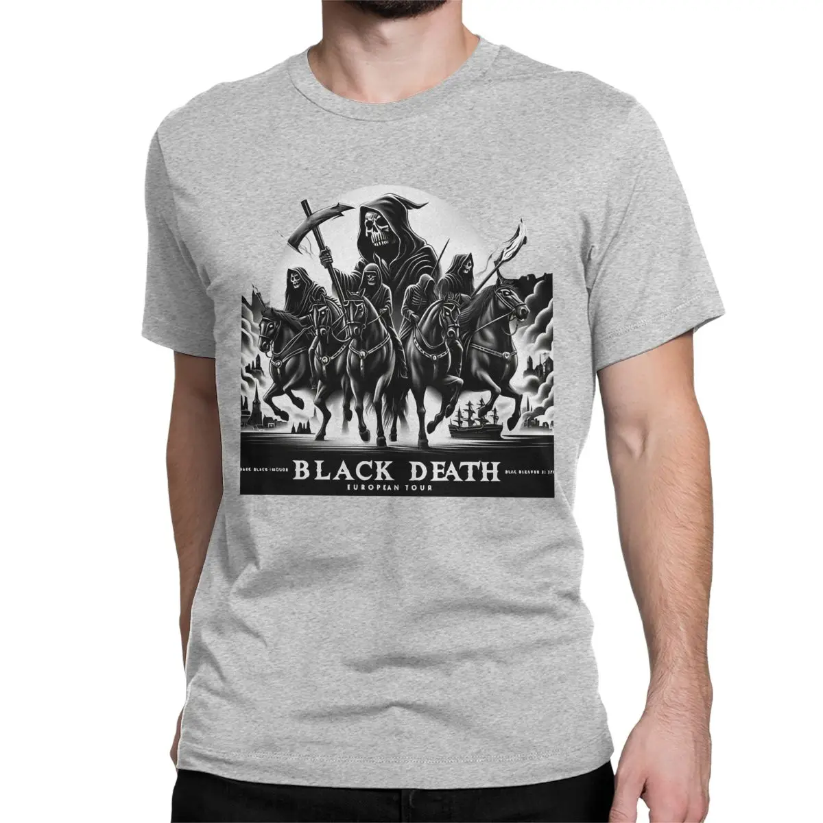 thumbnail image 1 of Camisetas de la gira europea de Crazy Black Death para hombre y mujer, de algodón con cuello redondo, de manga corta, regalo de cumpleaños, 1 of 7