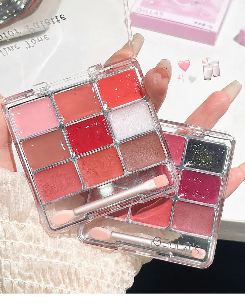 Description Picture 2 of itemLip Jelly Plate Mirror Crystal Matte Lip Gloss Moisturizing Velvet Water Glass Red Orange Sexy Lip Plump Blush Eyeshadow Palette