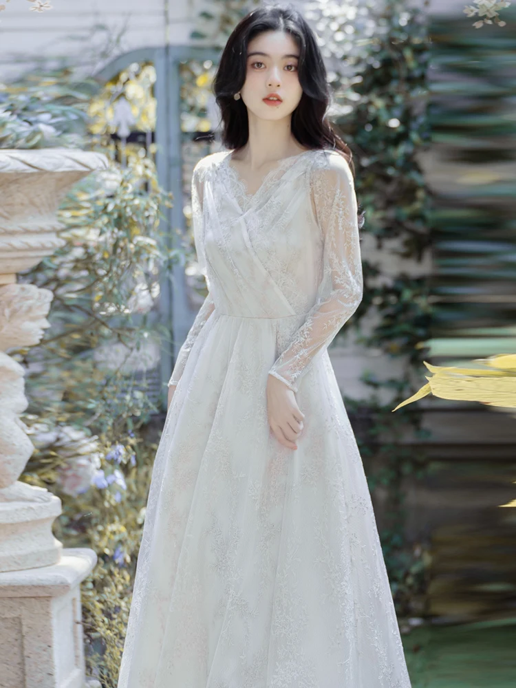 

Summer new women's heavy industry wind embroidery mesh lace light dress dress noble temperament slim long dress
