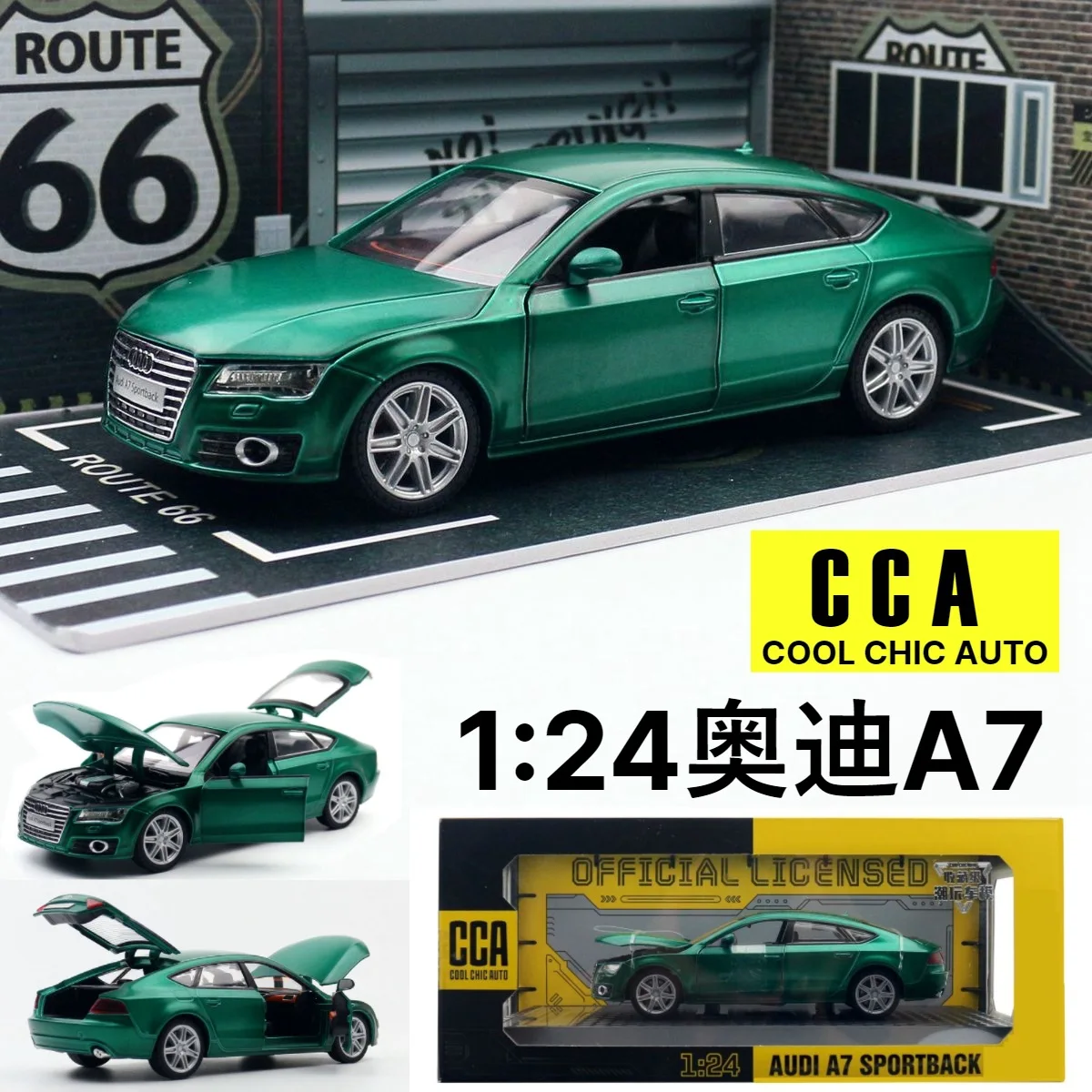 Colorful CCA alloy car model 1:24 Audi A7 sports version car model sedan children's toys sound and light 4 door opening