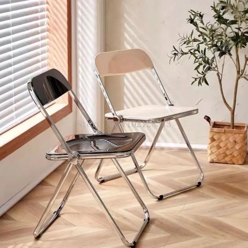 Folding Dining Chair Household Minimalist Modern Clothing Store Stool Backrest Acrylic Transparent Photo Chair 2022