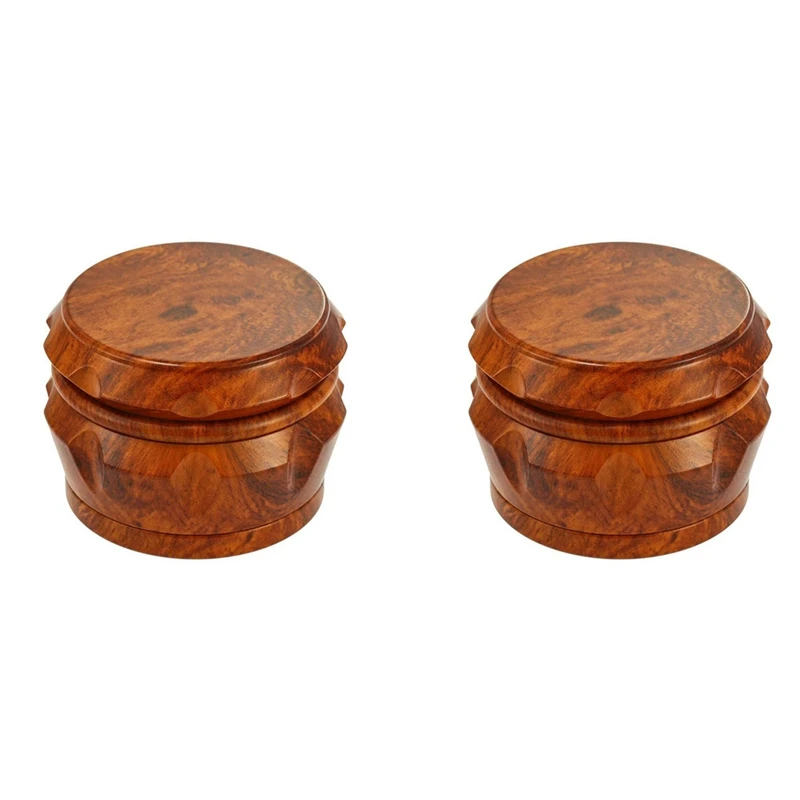 

2X Wooden Grinder Large Capacity 4-Layer Grinder With Pollen Scraper Suitable For Home Kitchen Brown