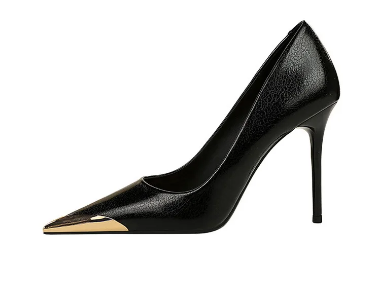 Shoes Metal Pointed Tip Women Pumps Fashion High Heels Ladies Shoes Stilettos Heels Pu Leather Female Pumps New