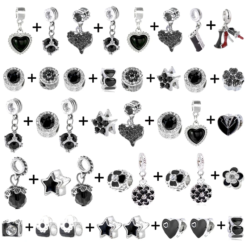 

2Pcs/Lot Black Heart & Highheel & Star Bead With Pendants Fit DIY Brand Charm Bracelet For Women Jewelry Making Special offer