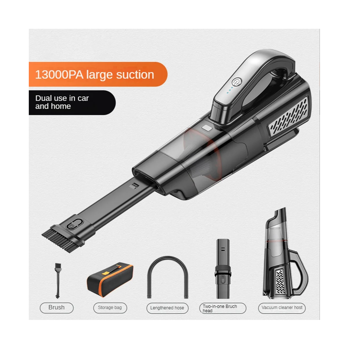 

13000Pa Brushless Motor Wireless Vacuum Cleaner 2 Speed Handheld Powerful Cordless Vacuuming for Car Home Office Black