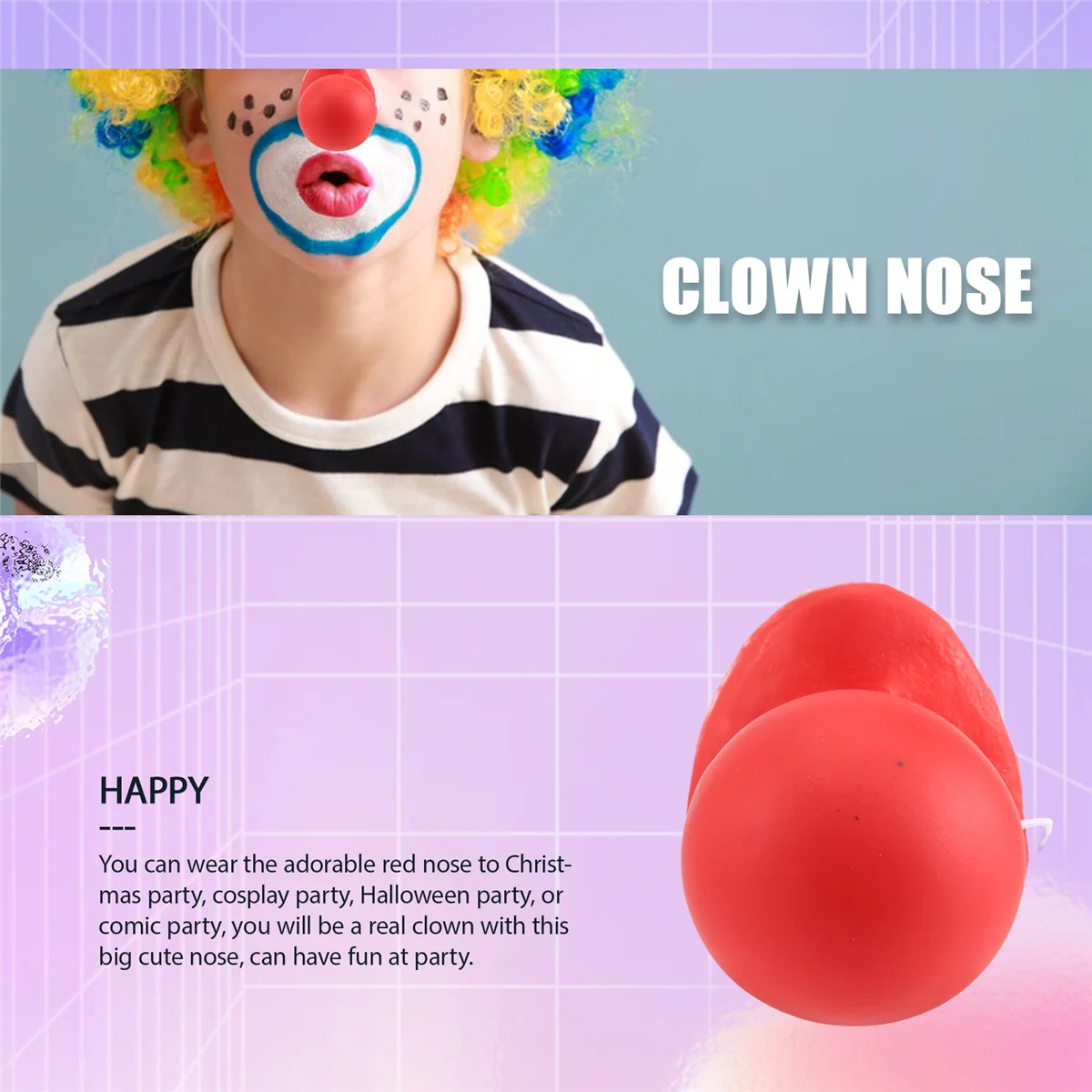 Squeaking Red Clown Nose com corda elástica para adultos, Honking, Cosplay Costume Acessórios, 3pcs