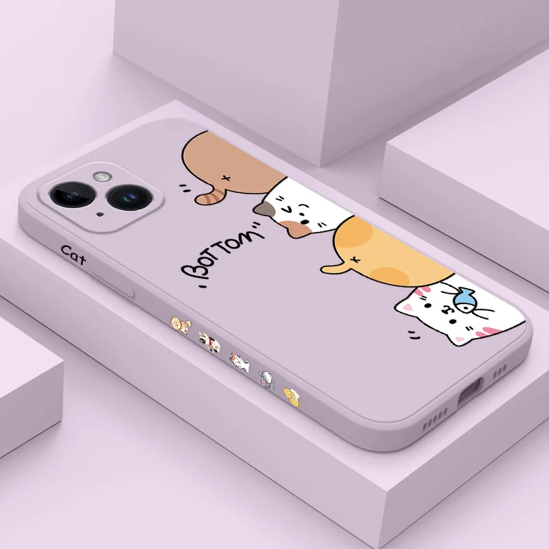 Cat Litter Phone Case For iPhone 15 14 13 12 11 Plus Pro Max Mini X XR XS SE2020 8 7 6 6S Plus Liquid Silicone Cover