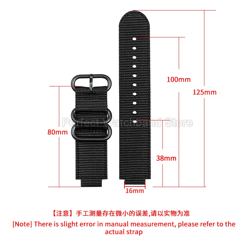 Enhanced Sports Sweatproof Breathable Nylon Canvas Watch Strap, 16mm