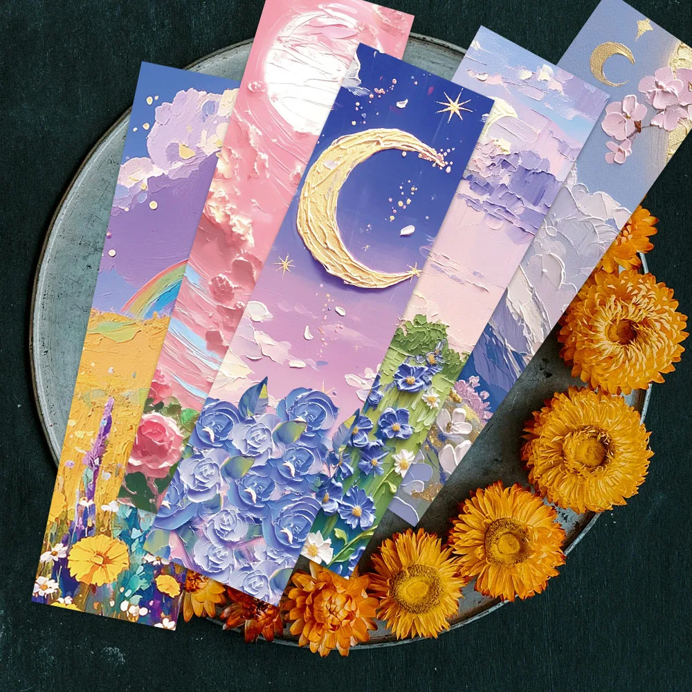 Cartoon Flowers Landscape Oil Painting Paper Bookmarks 30pcs DIY Students Readers Page Markers Library Office Page Marking
