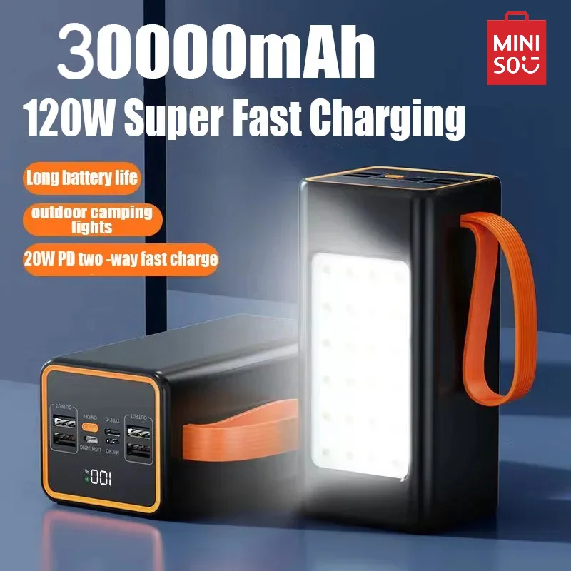 

Miniso 120 Вт Быстрая зарядка 30000 мА портативное зарядное устройство двустороннее портативное зарядное устройство для iPhone 14 13 ﻿