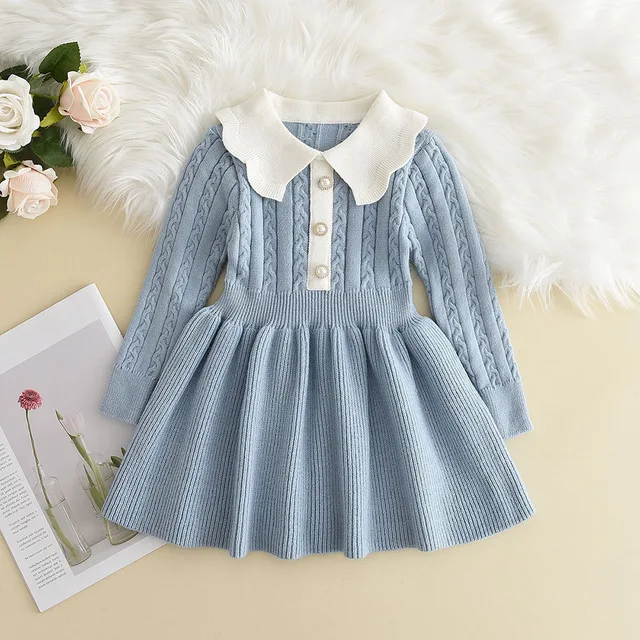 Robe d'hiver en laine tricotée à manches longues pour filles, pull de princesse tricoté à volants, vêtements décontractés, automne 1