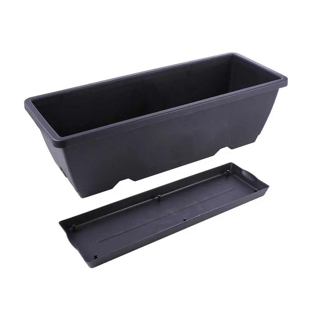 

2Pack Large Outdoor Flowerpot Window Box Planter 14Inch Rectangular Flower Boxes Drainage Holes Trays Plastic