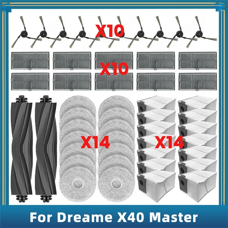 B06B-50PCS Replacement Parts Fordreame X40 Master Vacuum Cleaner Accessories Main Side Brush Mop Cloth Dust Bag HEPA Filter