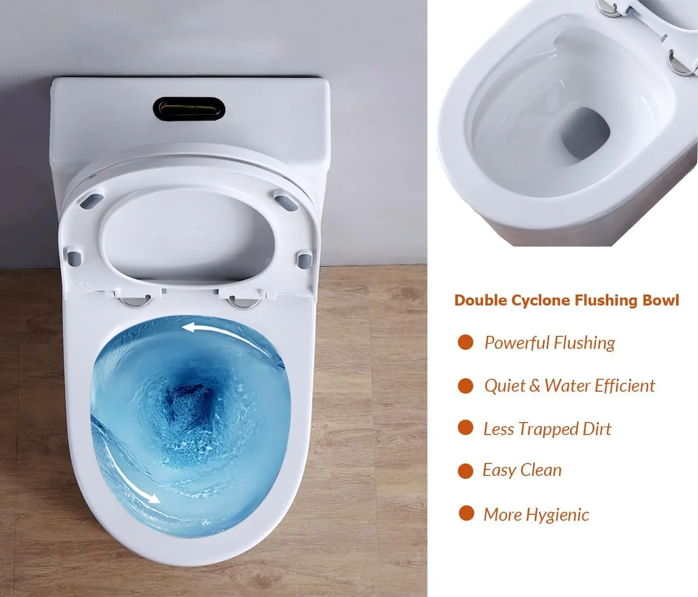 Small One Piece Toilet 23" Depth Modern Compact Short Design with Matte Black Button for Small Tiny Mini Bathroom 12" Rough-in 4