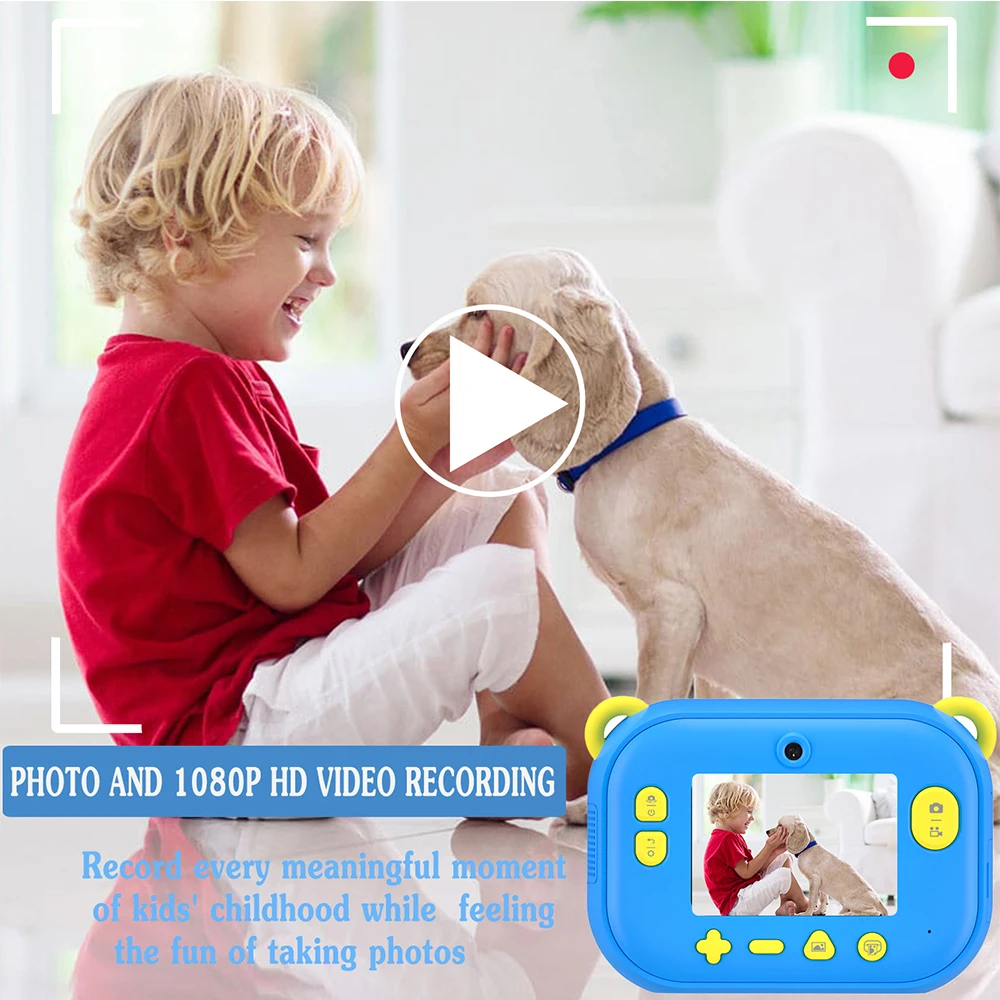 Kids Camera Instant Print Photo 1080P Video Digital Camera Toy with 12 Rolls Printing Paper Christmas Birthday Gift for Children