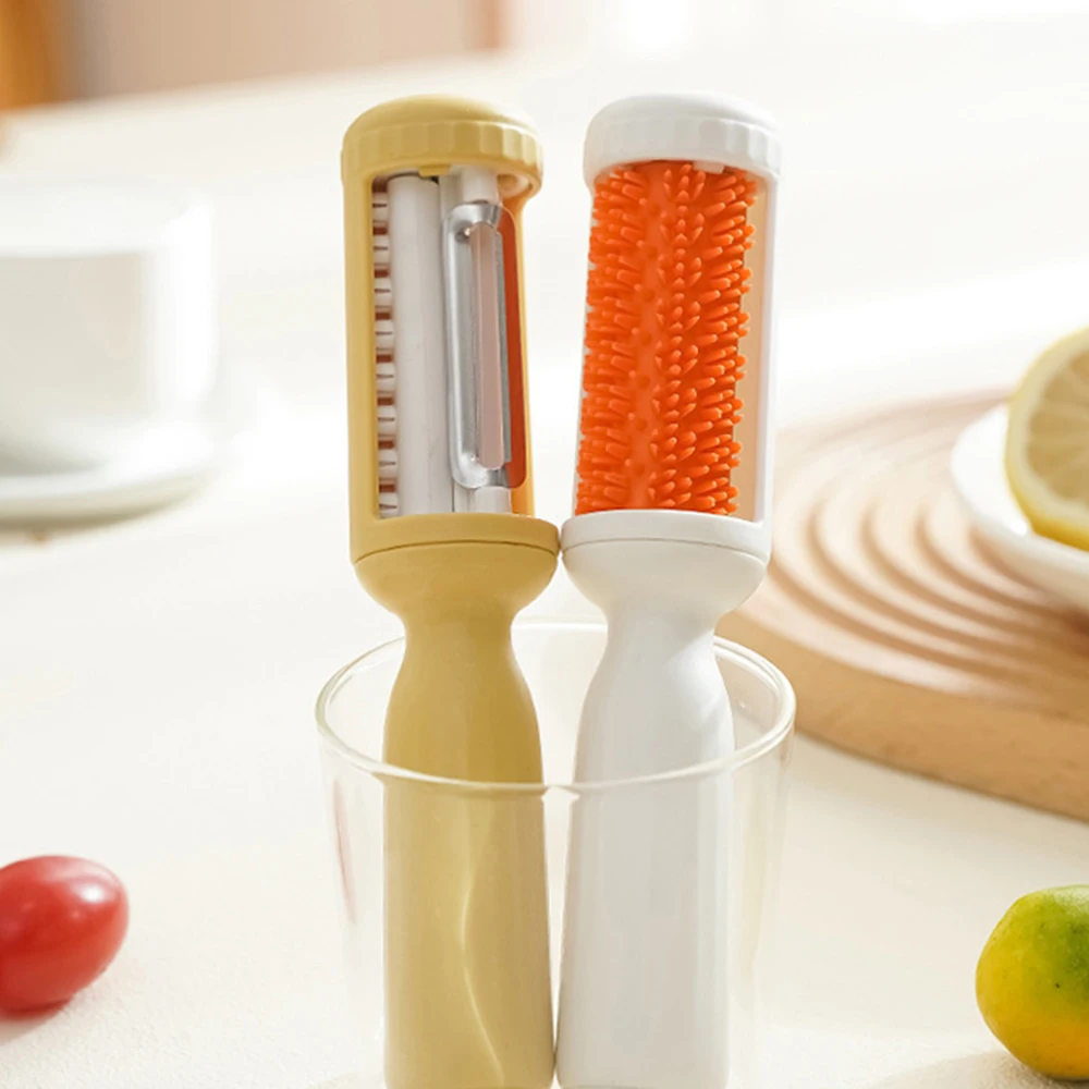 Manual Rotatble Peeler With Cleaning Brush Reusable Vegetables Fruit Peeler For Cucumber Radish