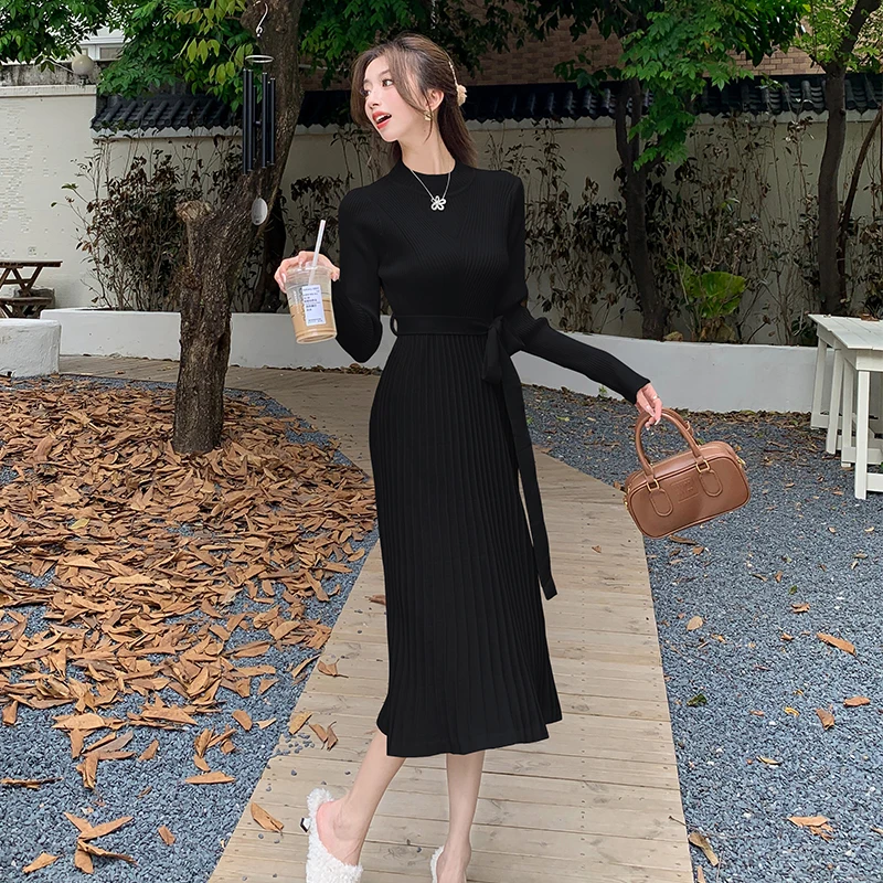 Hot Sell Solid Knitted Dresses Women New Autumn Winter O