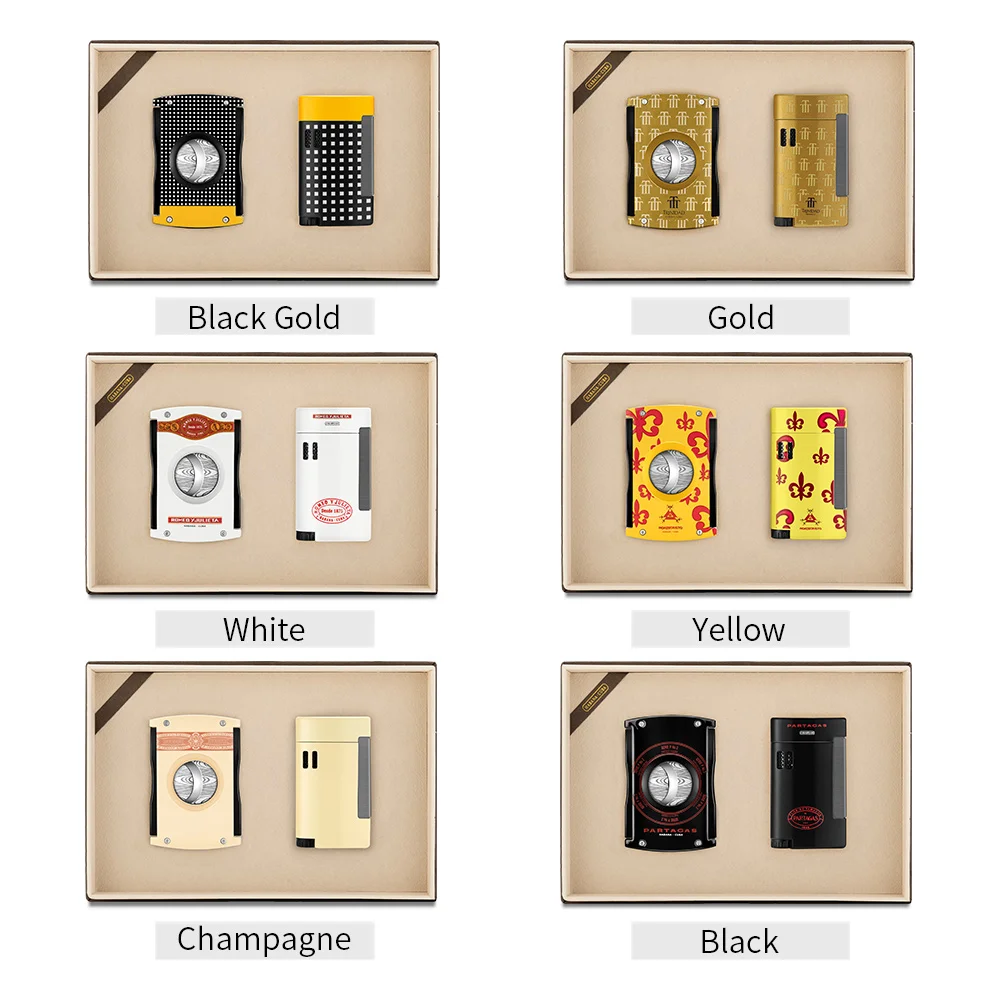 Cigar Lighter Set Cigar Cutter Drill with Gift Box Multifunctional Portable Accessories Tobacco Tools Suits CLT-23JX1