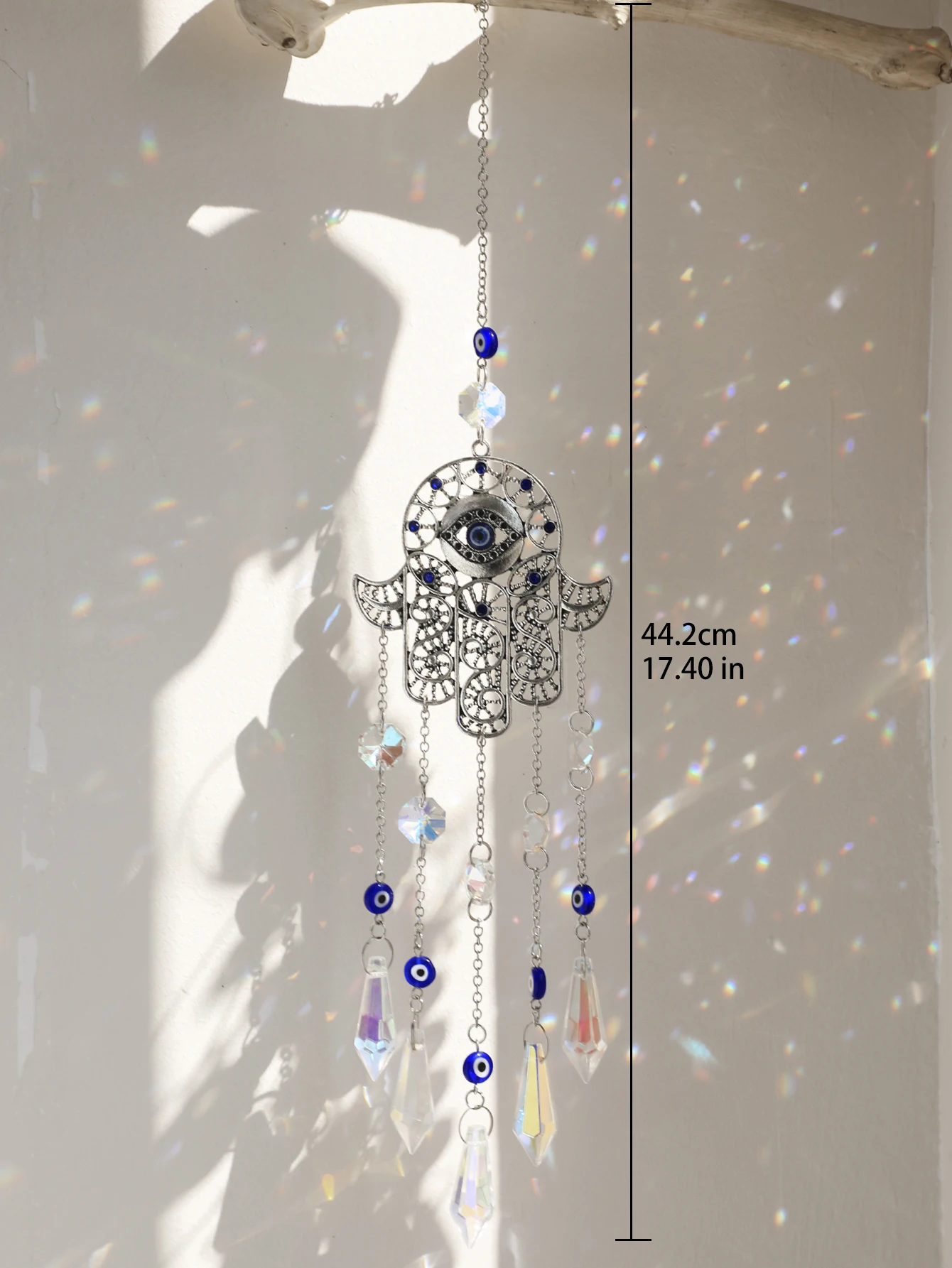 Hanging Crystals Sun Catcher Evil Eye Hamsa Hand Rainbow Maker Chakra Stained Glass Light Catcher Prism Home Garden Decoration 5