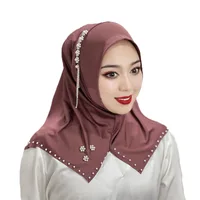 One Piece Amira Instant Hijab Beadig Flower Muslim Women Turban Pull On Ready Scarf Islamic Shawl Headwrap African Hat Headscarf