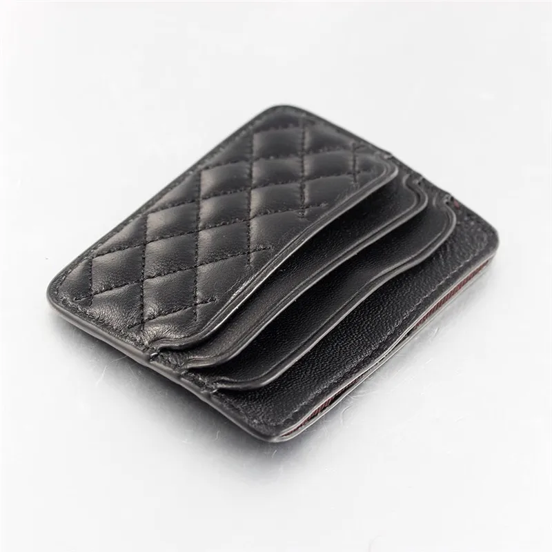 

Sheepskin embroidered rhombus RFID Blocking Credit Card Holder