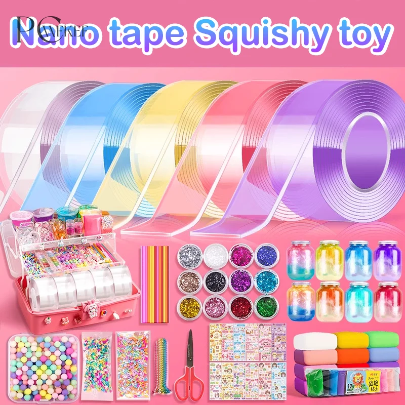 Craft Toys DIY Pinch Toy Making Blowable Bubble Tape Non-marking Double-sided Adhesive Reusable Color High Sticky Nano