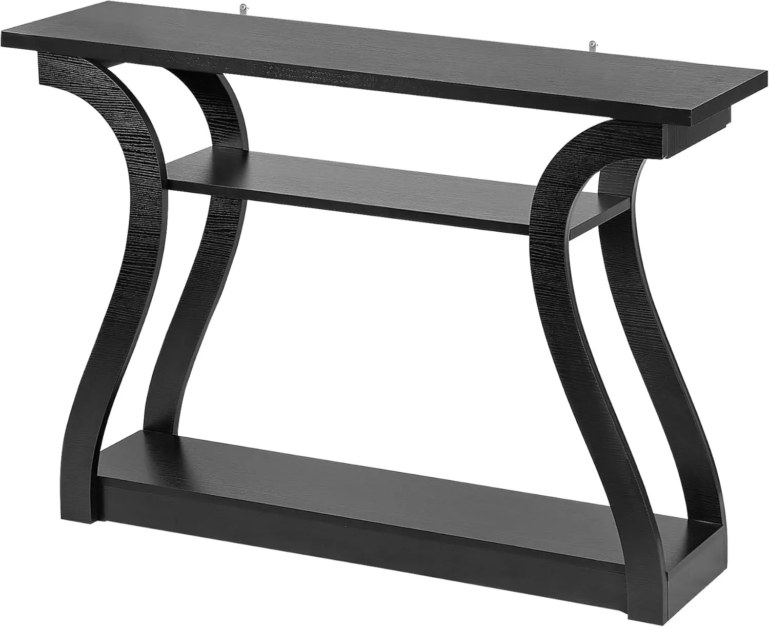 Wood Console Table 3 Tier Narrow Entryway Table with Curved Frame and 2 Open Storage Shelves Accent Sofa Table